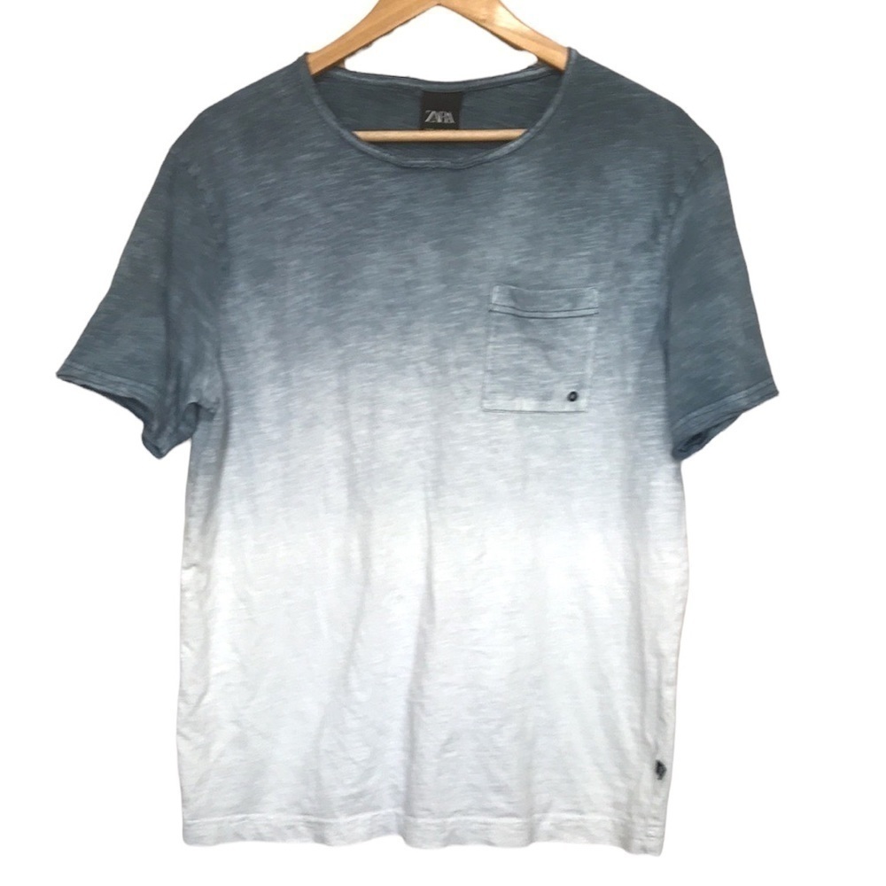 ZARA mens blue ombré short sleeve shirt Medium